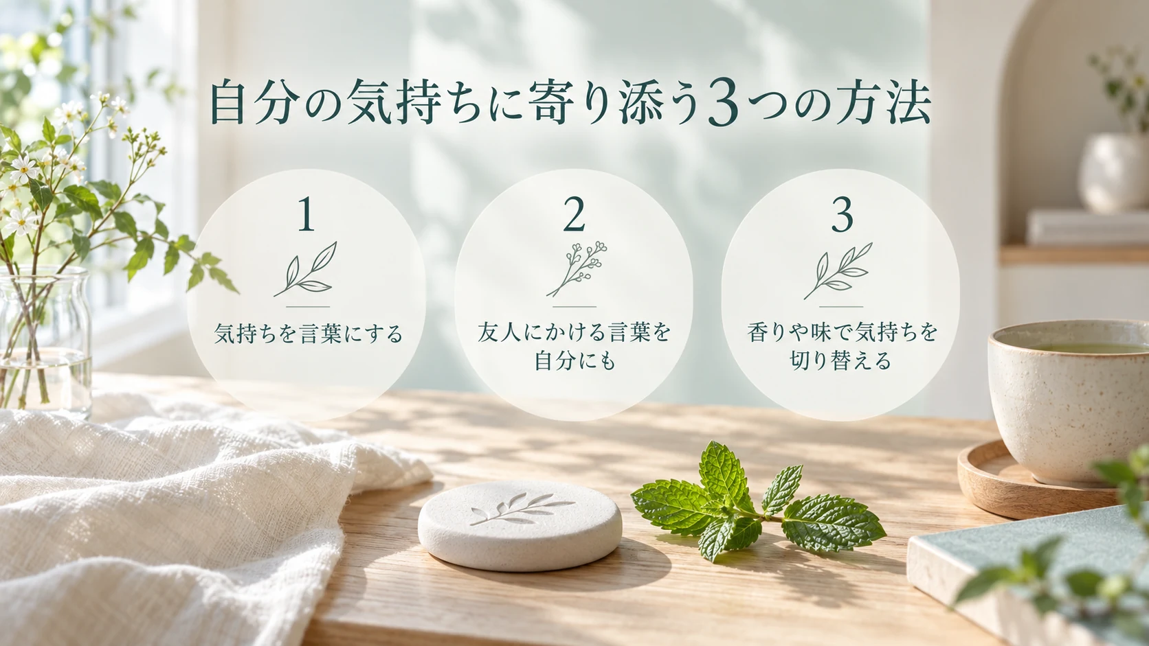 気持ちを言葉にし、自分にやさしい言葉を向け、香りや味で切り替える3つの方法