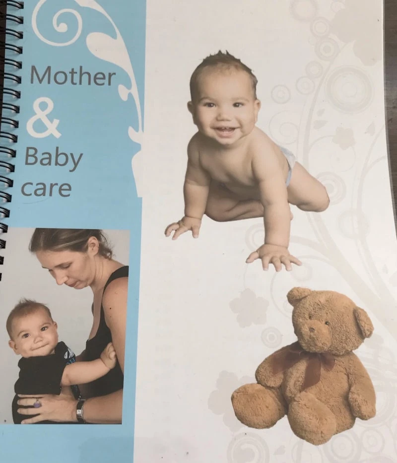 2020年の記事に掲載したMother＆Baby careの教材表紙。実際のお客様写真ではありません